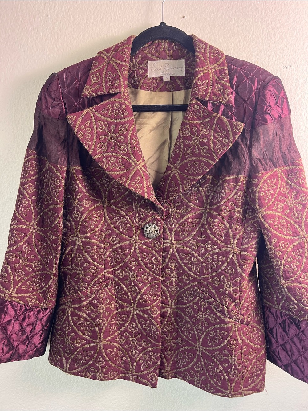 Ellen Tracy Burgundy and Gold Brocade Blazer